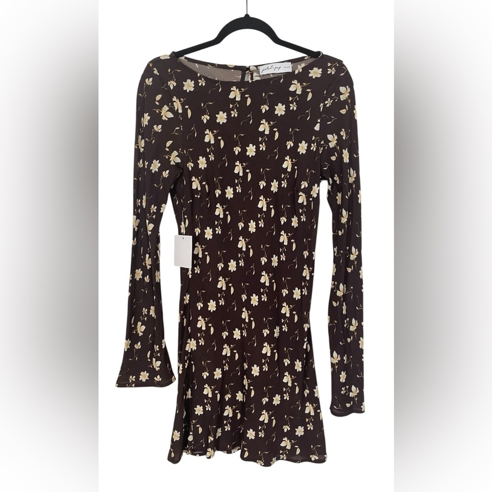 Petal & Pup Amity Mini Dress Brown Floral Long Sleeve NWT Size 8